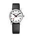 Mondaine Evo2 horloge - zilverkleurige kast - zwart leren band - 30 mm