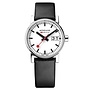 Mondaine Evo2 horloge - zilverkleurige kast - zwart leren band - 30 mm