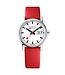Mondaine Evo2 horloge - zilverkleurige kast - rood leren band - 30 mm