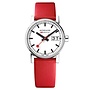 Mondaine Evo2 horloge - zilverkleurige kast - rood leren band - 30 mm