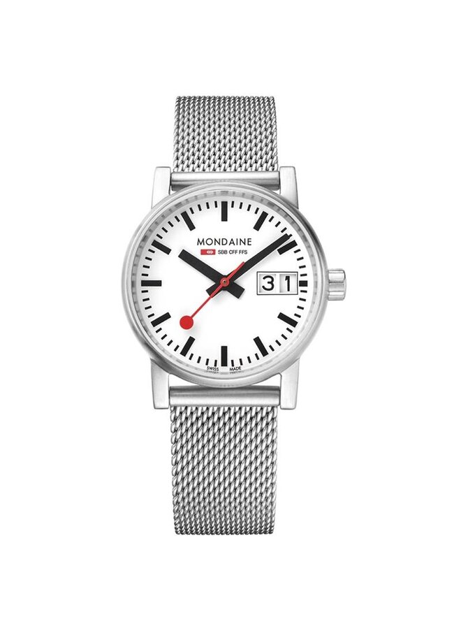 Mondaine Evo2 horloge - zilverkleurige kast - zilverkleurige mesh band - 30 mm