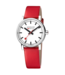 Mondaine Evo2 horloge - zilverkleurige kast - rood leren band - 35 mm