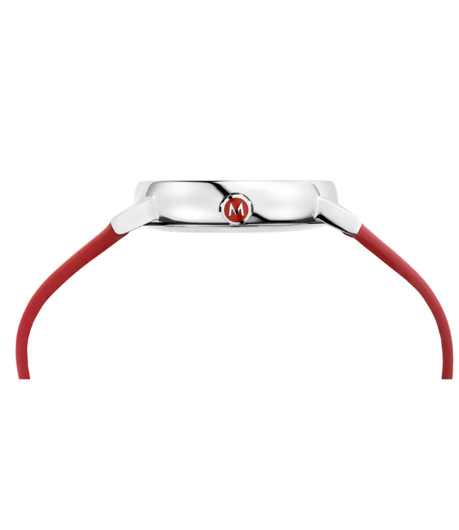 Mondaine Evo2 horloge - zilverkleurige kast - rood leren band - 35 mm