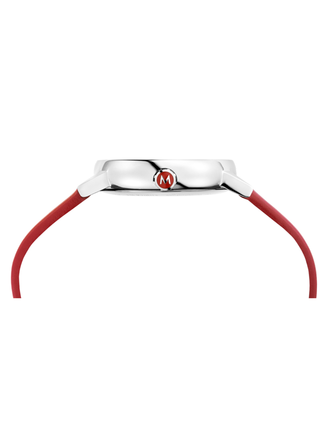 Mondaine Evo2 horloge - zilverkleurige kast - rood leren band - 35 mm