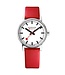 Mondaine Evo2 horloge - zilverkleurige kast - rood leren band - 35 mm