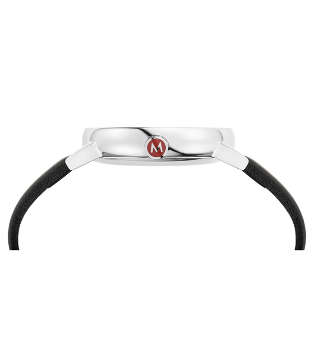 Mondaine Evo2 horloge - zilverkleurige kast - zwart leren band - 40 mm