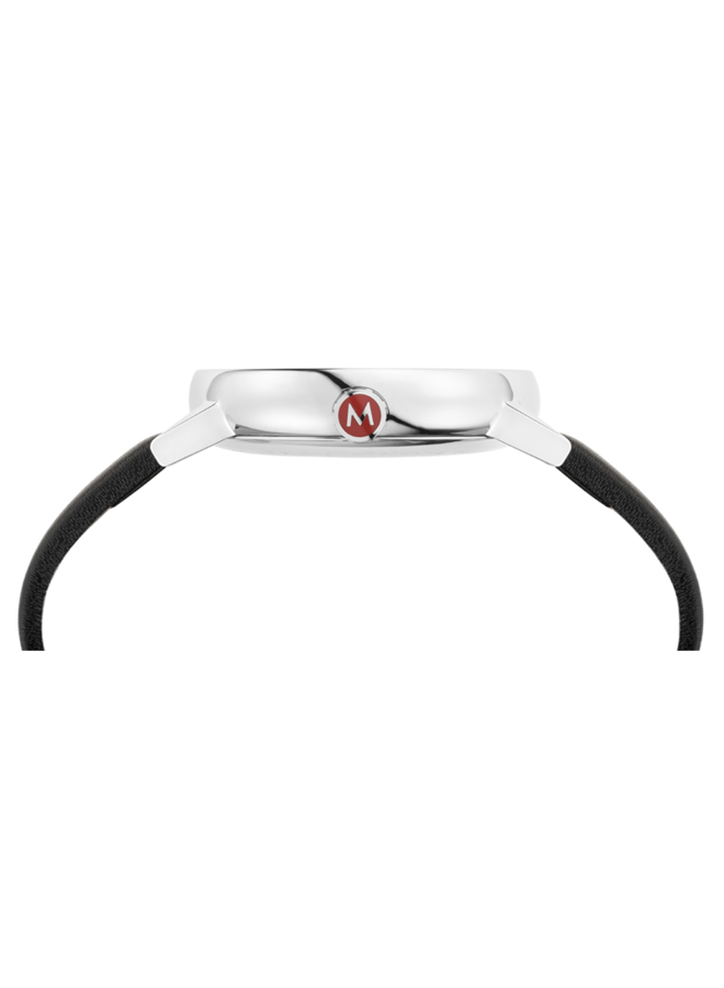 Mondaine Evo2 horloge - zilverkleurige kast - zwart leren band - 40 mm