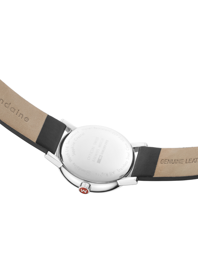 Mondaine Evo2 horloge - zilverkleurige kast - zwart leren band - 40 mm