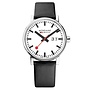 Mondaine Evo2 horloge - zilverkleurige kast - zwart leren band - 40 mm