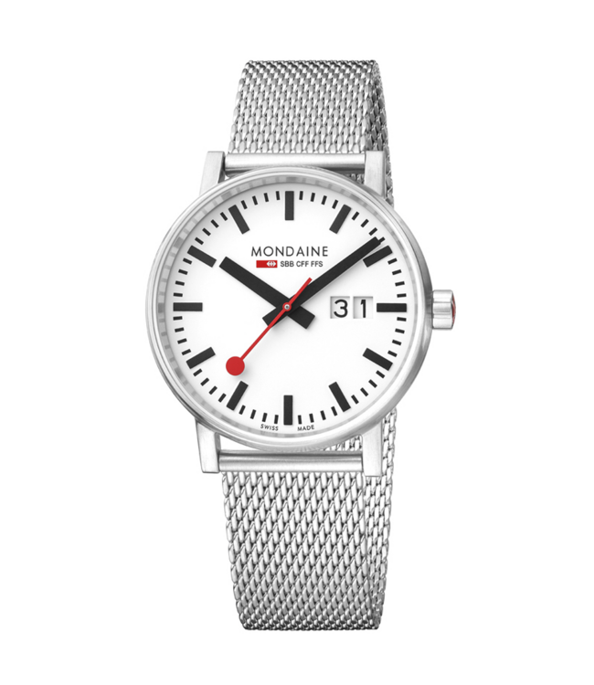 Mondaine Evo2 horloge - zilverkleurige kast - zilverkleurige mesh band - 40 mm