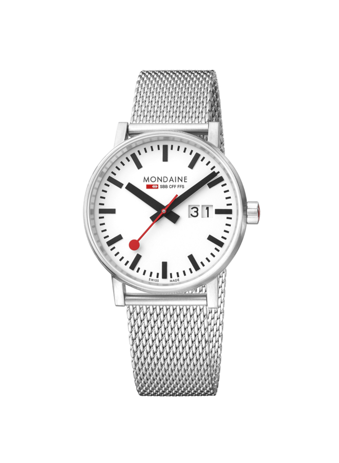 Mondaine Evo2 horloge - zilverkleurige kast - zilverkleurige mesh band - 40 mm
