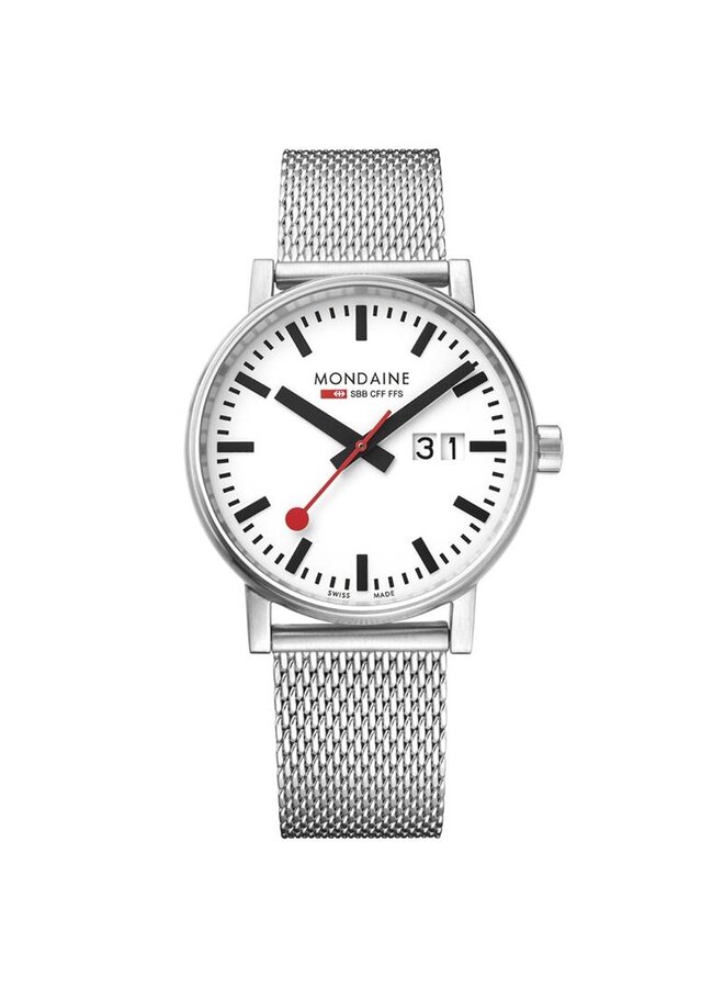 Mondaine Evo2 horloge - zilverkleurige kast - zilverkleurige mesh band - 40 mm