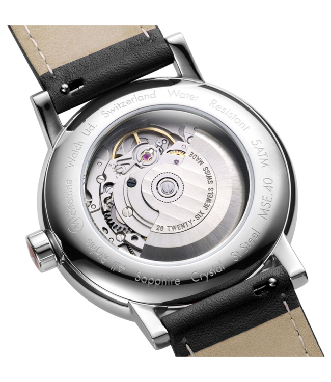 Mondaine Evo2 horloge - zilverkleurige kast - zwart leren band - 40 mm