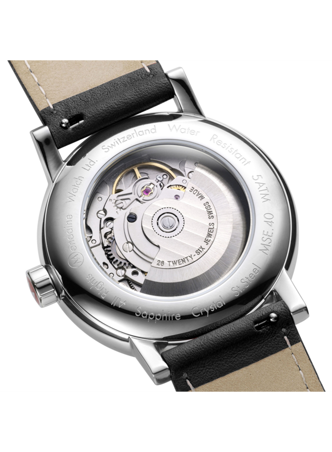 Mondaine Evo2 horloge - zilverkleurige kast - zwart leren band - 40 mm