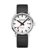 Mondaine Evo2 horloge - zilverkleurige kast - zwart leren band - 40 mm