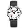Mondaine Evo2 horloge - zilverkleurige kast - zwart leren band - 40 mm