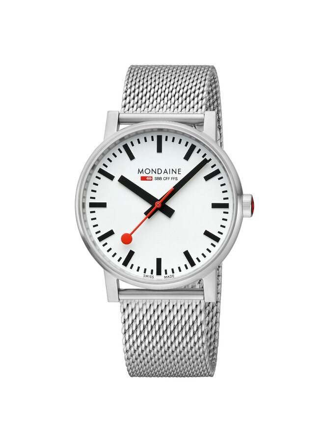 Mondaine Evo2 horloge - zilverkleurige kast - zilverkleurige mesh band - 43 mm