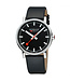 Mondaine Evo2 horloge - zilverkleurige kast - zwart leren band - 43 mm