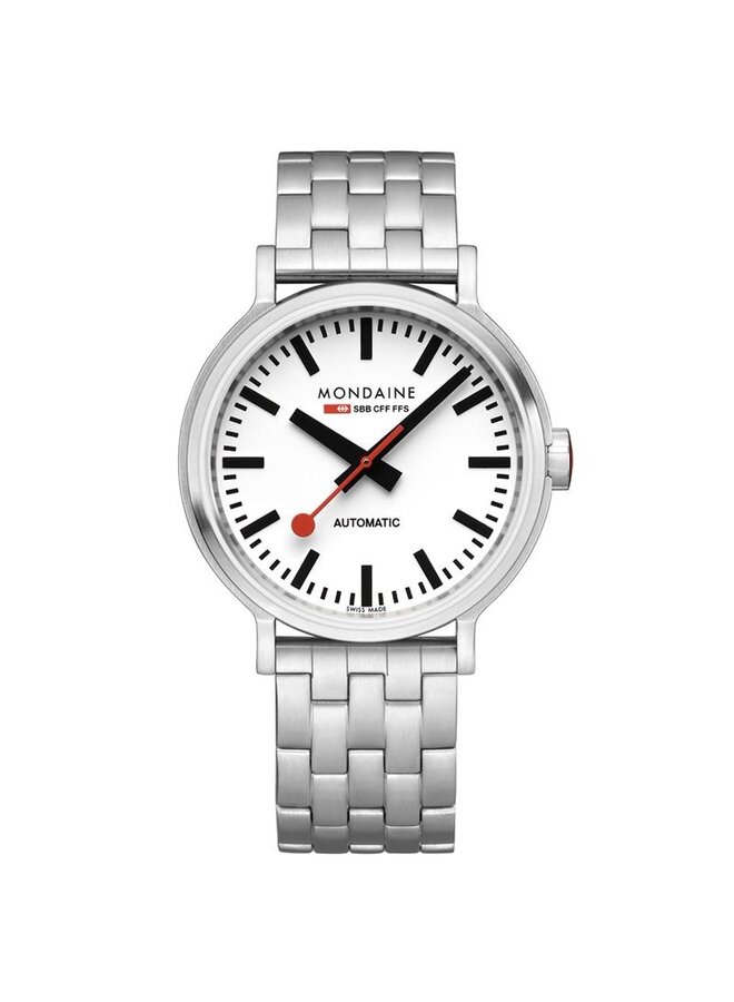 Mondaine The Original horloge - zilverkleurige kast - zilverkleurige stalen band - 41 mm