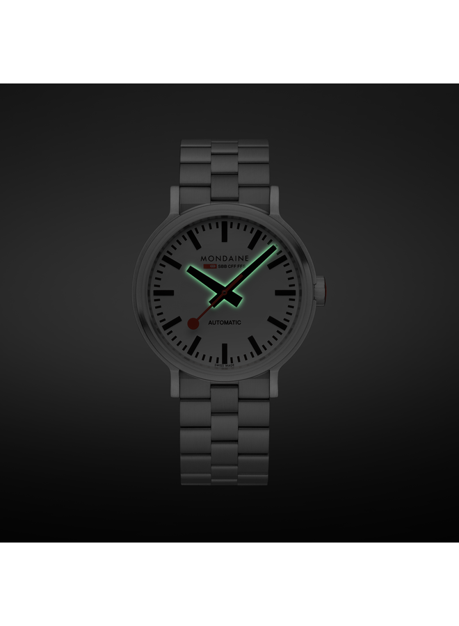 Mondaine The Original horloge - zilverkleurige kast - zilverkleurige stalen band - 41 mm