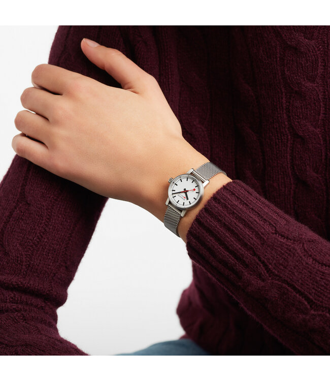 Mondaine Evo2 horloge - zilverkleurige kast - zilverkleurige mesh band - 26 mm