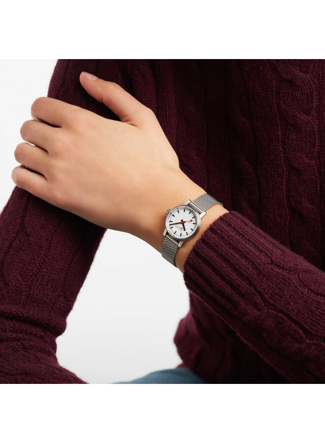Mondaine Evo2 horloge - zilverkleurige kast - zilverkleurige mesh band - 26 mm