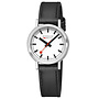 Mondaine Stop2Go horloge - zilverkleurige kast - zwart leren band - 34 mm