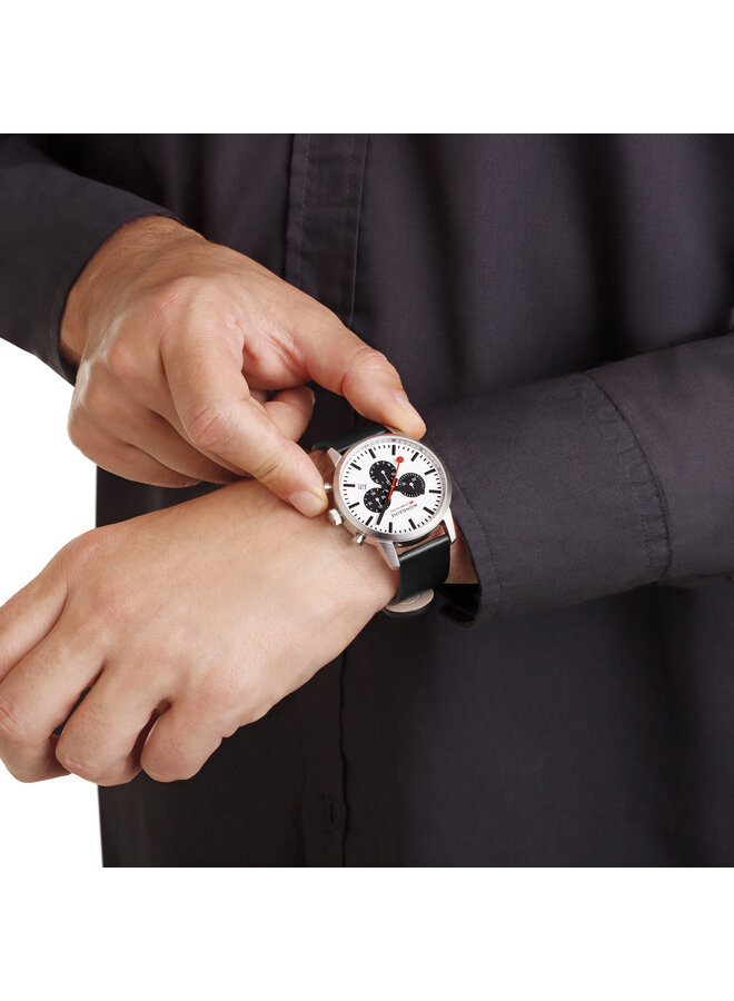 Mondaine Neo horloge - zwarte kast - zwart leren band - 41 mm