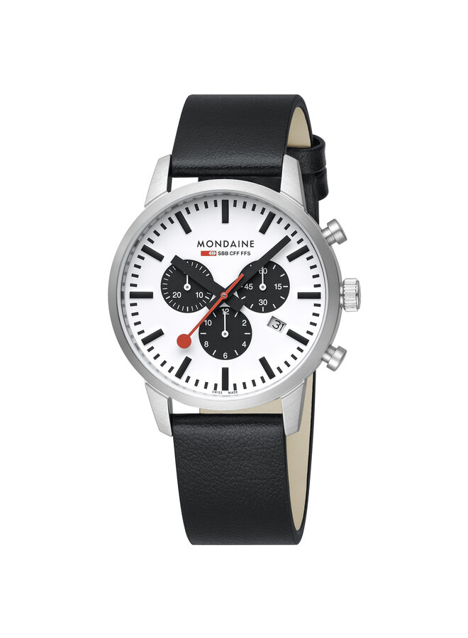 Mondaine Neo horloge - zwarte kast - zwart leren band - 41 mm