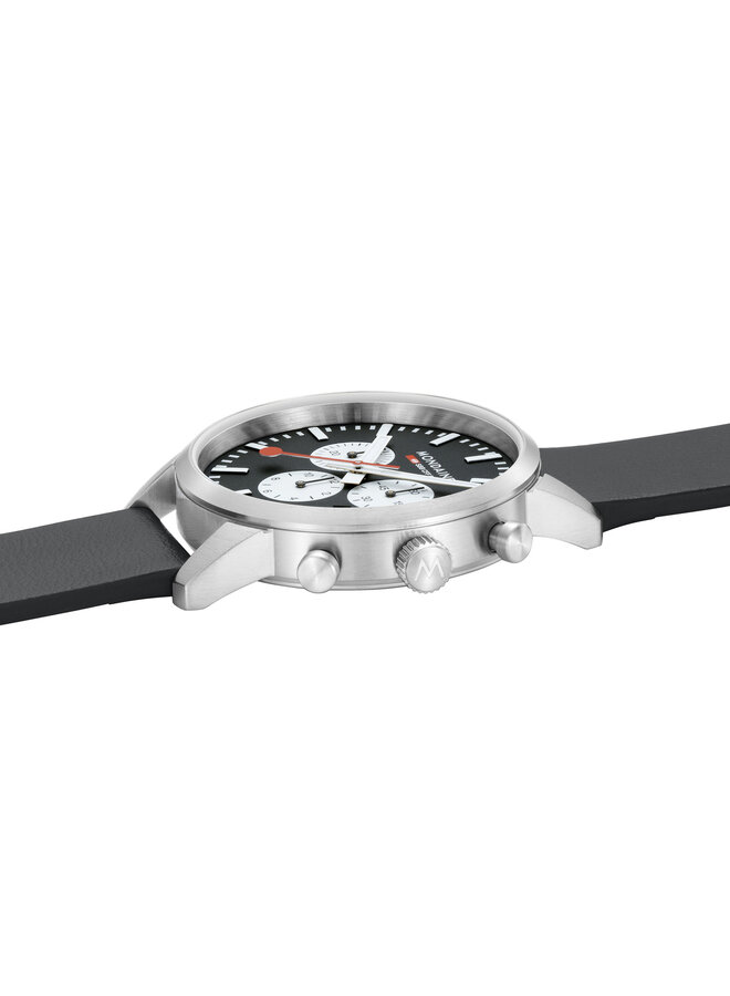 Mondaine Neo horloge - zwarte kast - zwart leren band - 41 mm