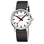 Mondaine Evo2 horloge - zilverkleurige kast - zwart leren band - 40 mm