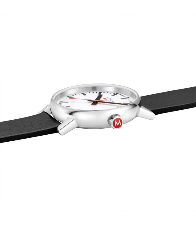 Mondaine Mondaine Evo2 horloge - zilverkleurige kast - zwart leren band - 40 mm