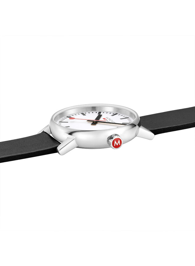 Mondaine Evo2 horloge - zilverkleurige kast - zwart leren band - 40 mm