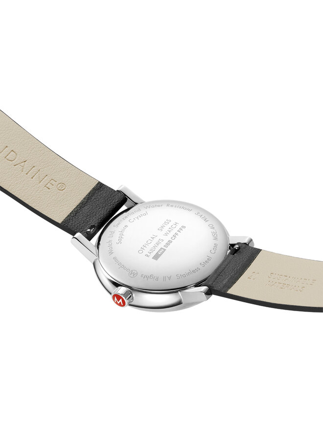 Mondaine Evo2 horloge - zilverkleurige kast - zwart leren band - 40 mm