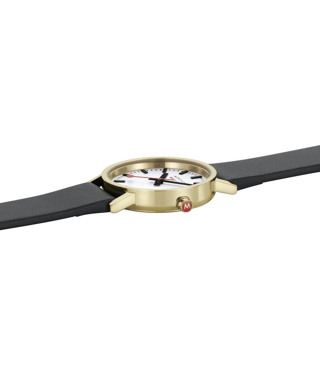 Mondaine Classic horloge - zilverkleurige kast - zwart leren band - 30 mm