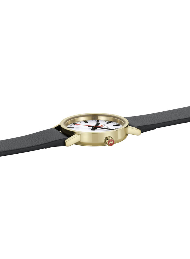 Mondaine Classic horloge - zilverkleurige kast - zwart leren band - 30 mm