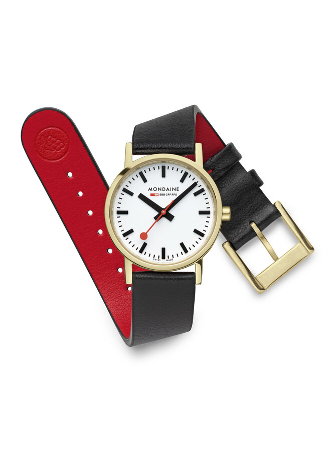Mondaine Classic horloge - zilverkleurige kast - zwart leren band - 30 mm