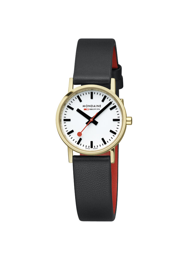 Mondaine Classic horloge - zilverkleurige kast - zwart leren band - 30 mm