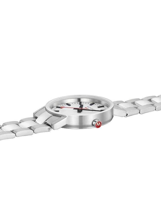 Mondaine Classic horloge - zilverkleurige kast - zilverkleurige mesh band - 30 mm