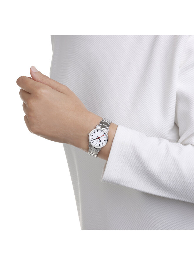 Mondaine Classic horloge - zilverkleurige kast - zilverkleurige mesh band - 30 mm