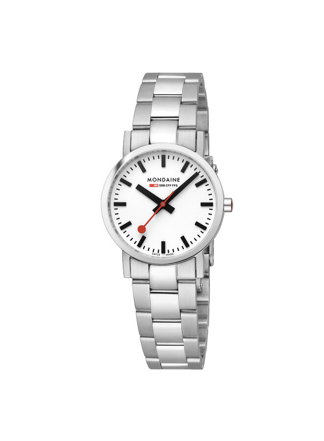 Mondaine Classic horloge - zilverkleurige kast - zilverkleurige mesh band - 30 mm