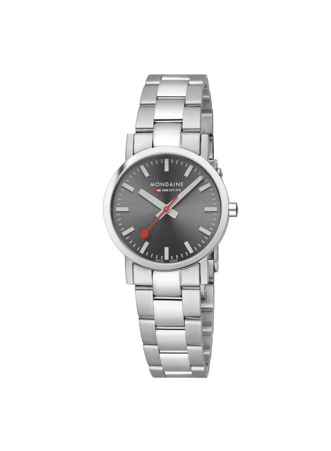 Mondaine Classic horloge - zilverkleurige kast - zilverkleurige mesh band - 30 mm