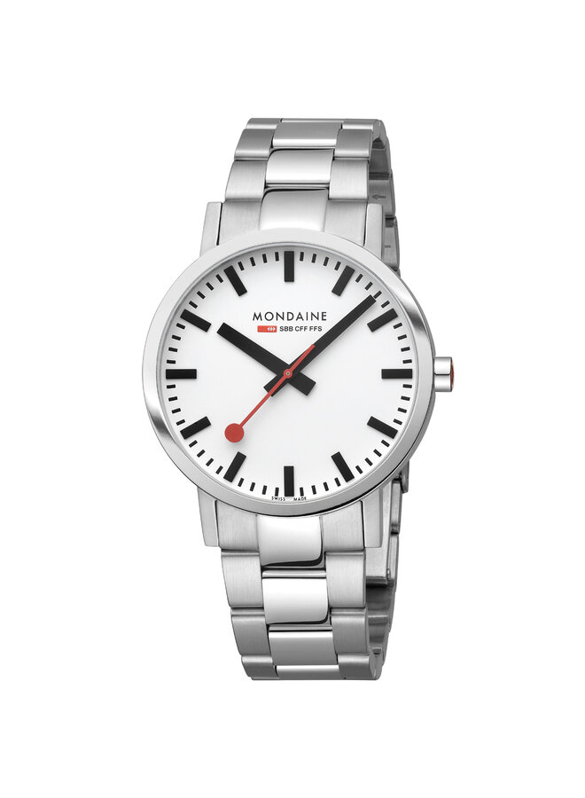 Mondaine Classic horloge - zilverkleurige kast - zilverkleurige mesh band - 40 mm
