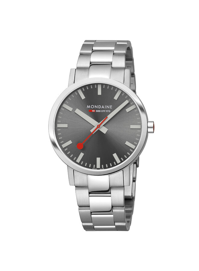 Mondaine Classic horloge - zilverkleurige kast - zilverkleurige mesh band - 40 mm