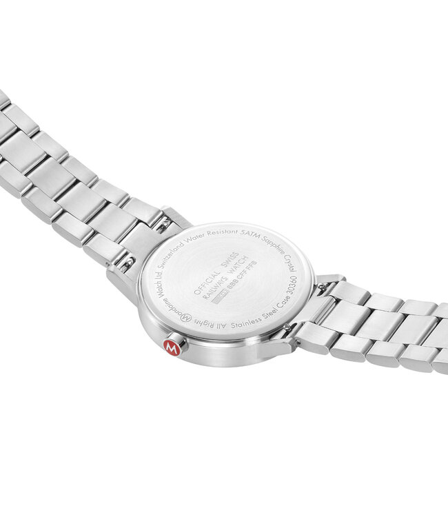 Mondaine Classic horloge - zilverkleurige kast - zilverkleurige mesh band - 40 mm