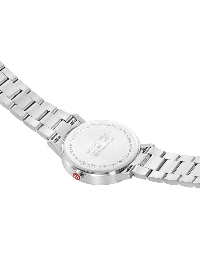 Mondaine Classic horloge - zilverkleurige kast - zilverkleurige mesh band - 40 mm