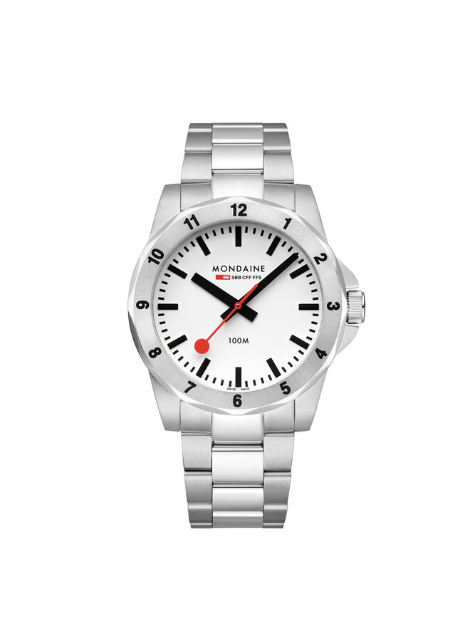 Mondaine Numeri horloge - zilverkleurige kast - zilverkleurige stalen band - 42 mm