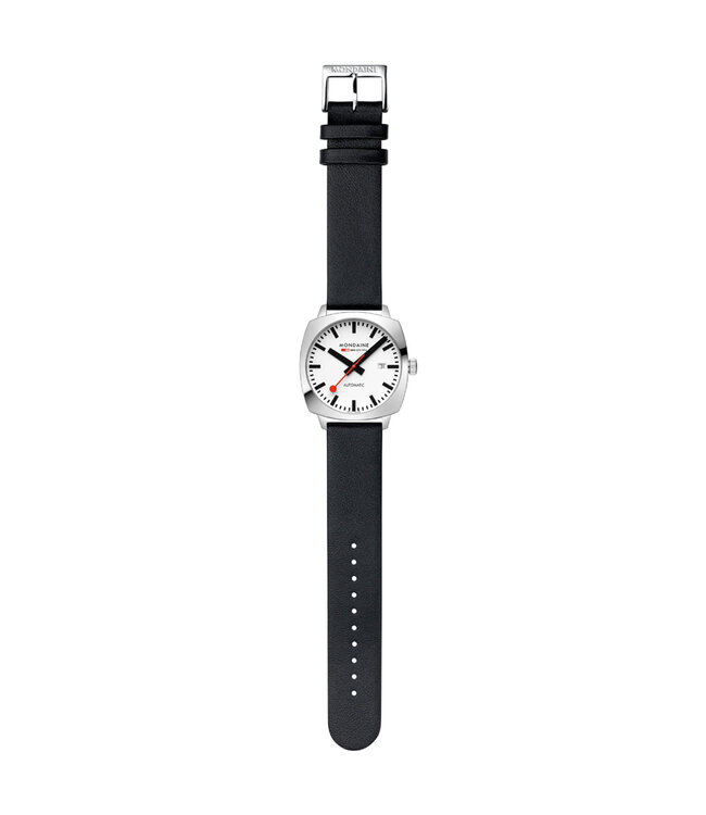Mondaine Cushion Automatic horloge - zwarte kast - zilverkleurige mesh band - 39 mm