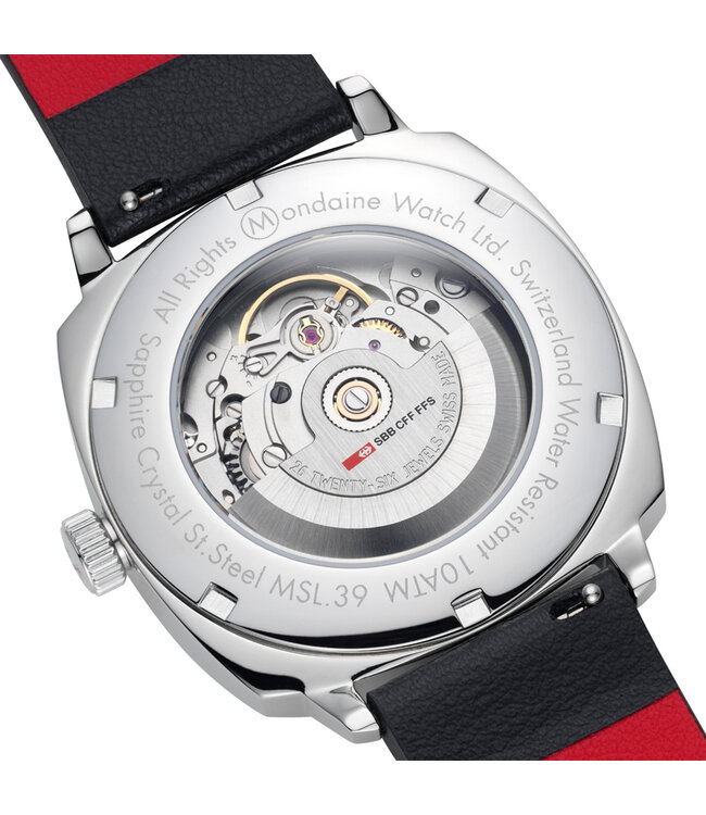 Mondaine Cushion Automatic horloge - zwarte kast - zilverkleurige mesh band - 39 mm