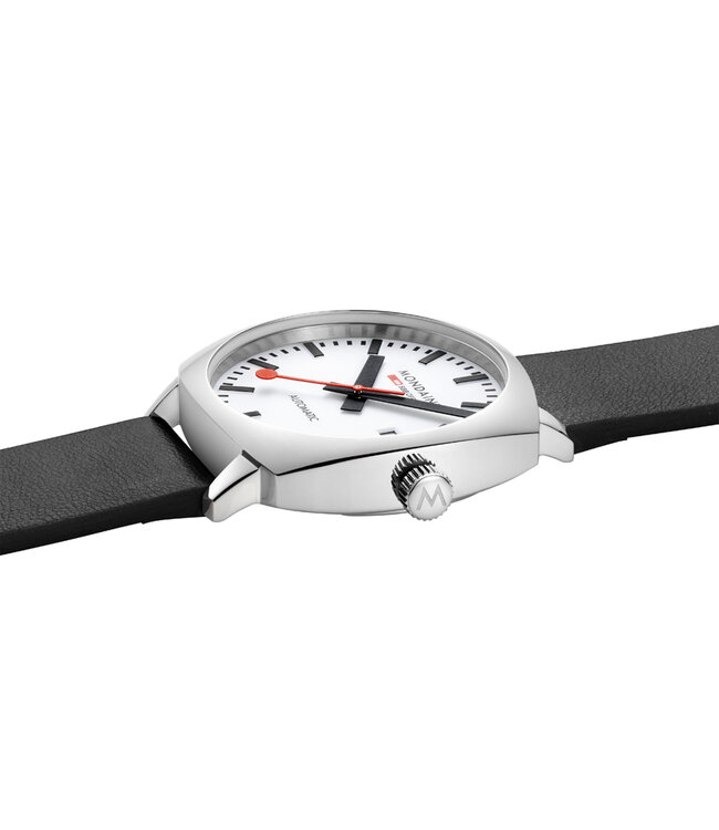 Mondaine Cushion Automatic horloge - zwarte kast - zilverkleurige mesh band - 39 mm